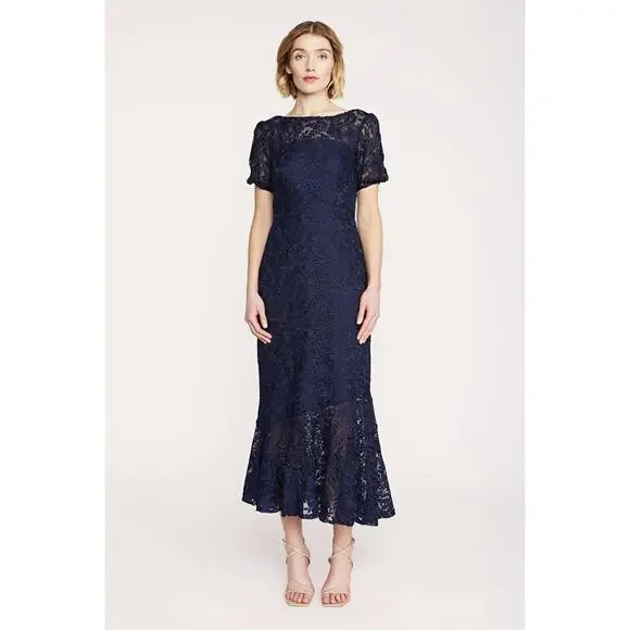 Kay Unger Portia Tea Length Dress in Midnight Blue - Picture 3 of 16